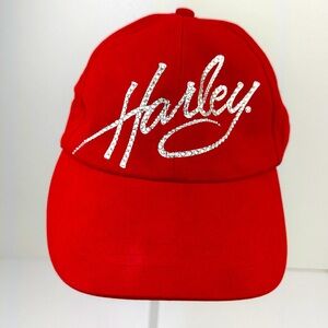 Harley Davidson adjustable baseball cap. Rhinestone jewel lettering. Red.